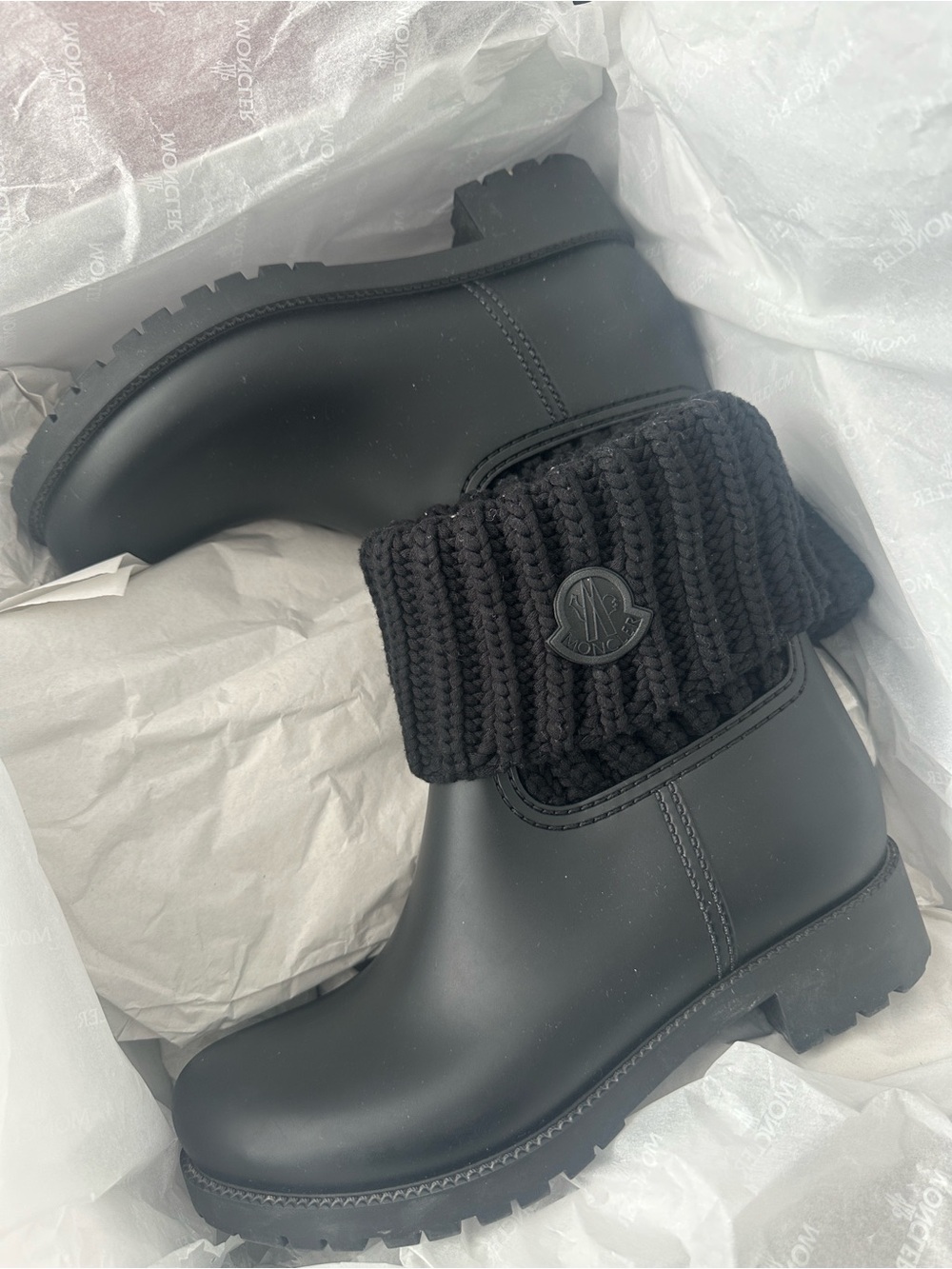 Moncler Ginette Rubber and Knit Boots